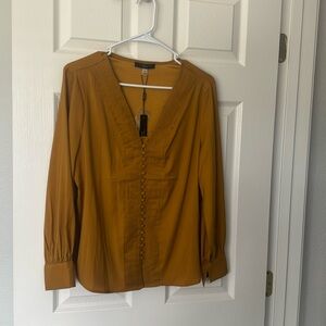 Tahari petite Mustard Button-Front V-Neck Blouse